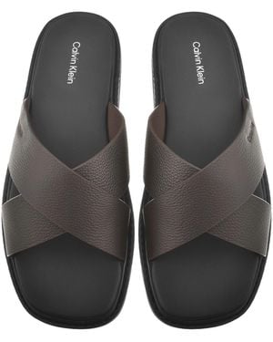 Calvin Klein Moulded Cross Leather Sandals Burgund - Black