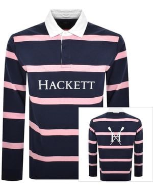 Hackett Striped Polo T Shirt Ink - Blue