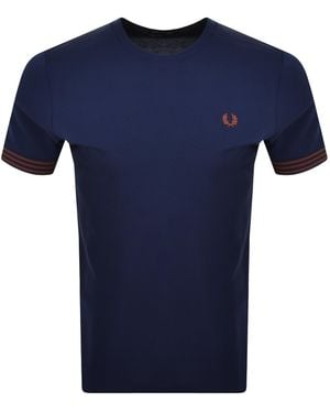 Fred Perry Striped Cuff T Shirt - Blue