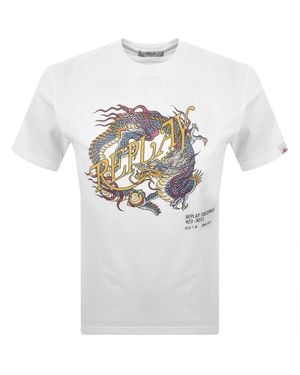 Replay Dragon Graphic T Shirt - White