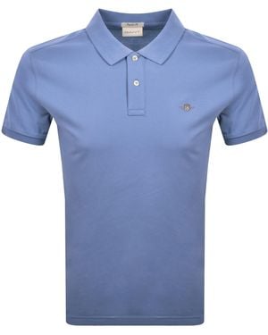 GANT Regular Fit Shield Pique Polo T Shirt - Blue