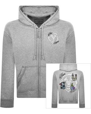 TRUE RELIGION Buddha Face Zip Hoodie - Grey