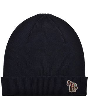 Paul Smith Rib Zebra Wool Beanie Hat - Blue
