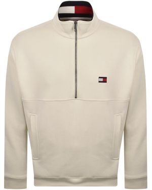 Tommy Hilfiger Flag Quarter Zip Sweatshirt - White