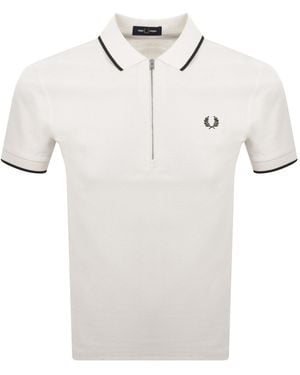 Fred Perry Zip Neck Crepe Polo Ecru - Natural