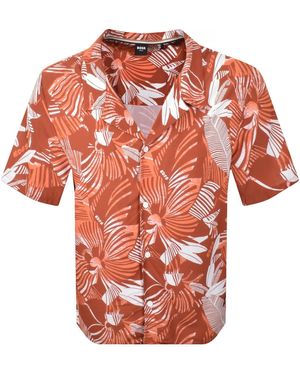 BOSS BUSINESS Boss Short Sleeve Beach Shirt - Orange