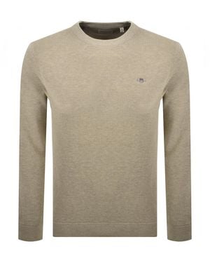 GANT Micro Textured Crew Neck Jumper - Natural