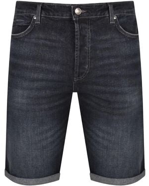 HUGO 634 Denim Logo Dark Wash Shorts - Blue