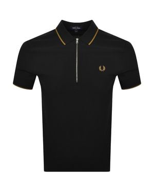 Fred Perry Zip Neck Crepe Polo - Black