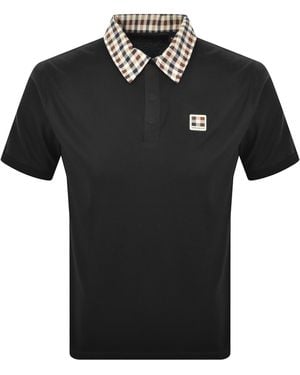Aquascutum Check Collar Polo T Shirt - Black