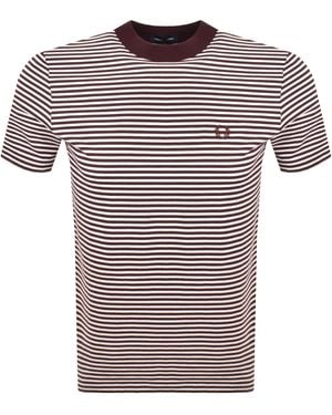 Fred Perry Fine Stripe T Shirt Oxblood - White