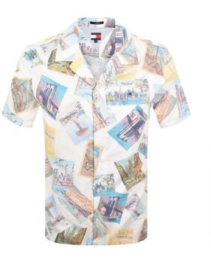 Tommy Hilfiger Camp Collar Shirt Ecru - Blue