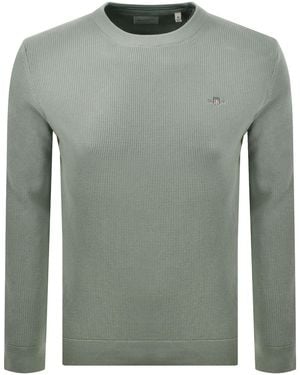 GANT Micro Textured Crew Neck Jumper - Green