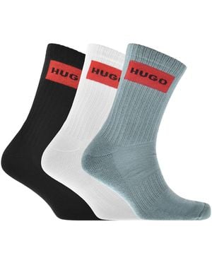 HUGO 3 Pack Ribbed Label Logo Socks - Blue