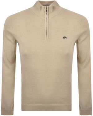 Lacoste Quarter Zip Logo Knit Jumper - Natural