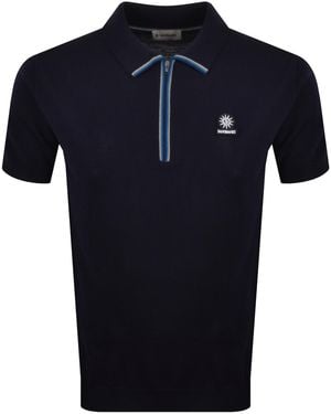 Sandbanks Stripe Knitted Quarter Zip Polo - Blue