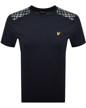 Lyle & Scott Check Panelled T Shirt Dark - Blue