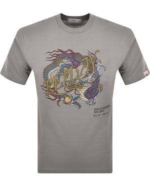 Replay Dragon Graphic T Shirt - Grey
