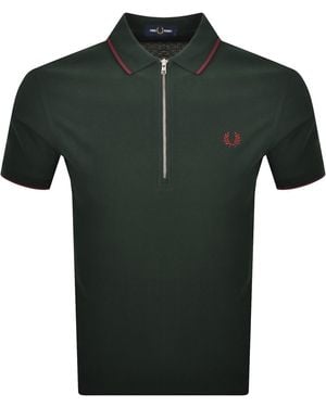 Fred Perry Zip Neck Crepe Polo - Green