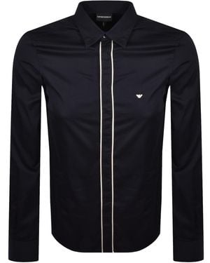 Armani Emporio Logo Long Sleeve Shirt - Blue