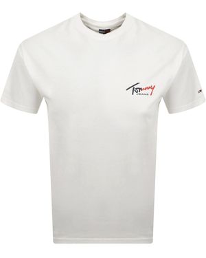 Tommy Hilfiger Chest Logo T Shirt Ecru - White