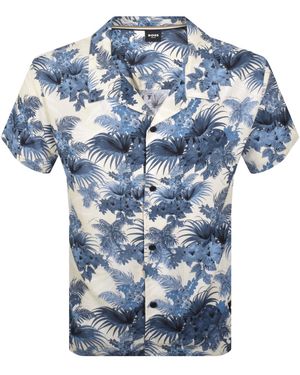BOSS BUSINESS Boss Short Sleeve Beach Shirt - Blue