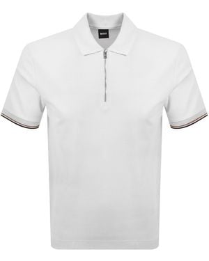 BOSS BUSINESS Boss Zip Placket Polo T Shirt - White