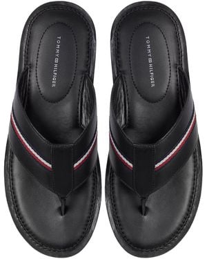 Tommy Hilfiger Leather Flip Flops - Black