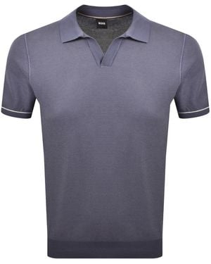 BOSS BUSINESS Boss Knit Polo Jumper - Blue