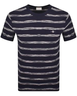 GANT Striped Short Sleeved T Shirt Evening - Blue