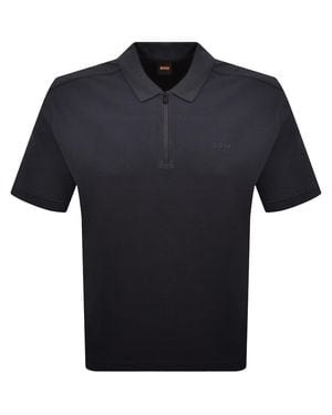 BOSS Boss Rib Quarter Zip Polo T Shirt Dark - Blue