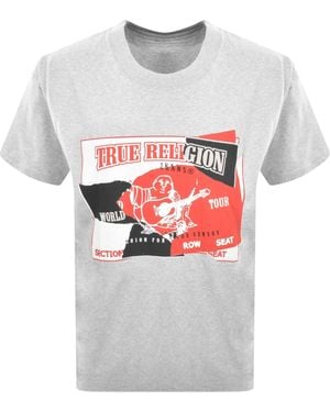 TRUE RELIGION Short Sleeve Torn Logo T Shirt - Grey