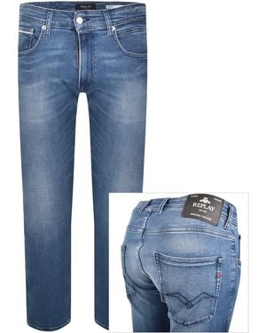Replay Grover Straight Fit Mid Wash Jeans - Blue