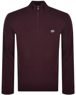 Lacoste Quarter Zip Knit Jumper - Purple