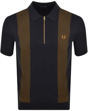 Fred Perry Panel Detail Knit Polo Shirt - Black
