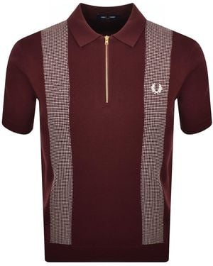 Fred Perry Panel Detail Knit Polo Shirt - Red