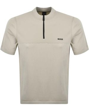 BOSS Boss Network Qaurter Zip Knit Sweater - Natural
