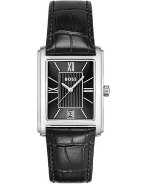 BOSS BUSINESS Boss Principle Dress Leather Watch - Black