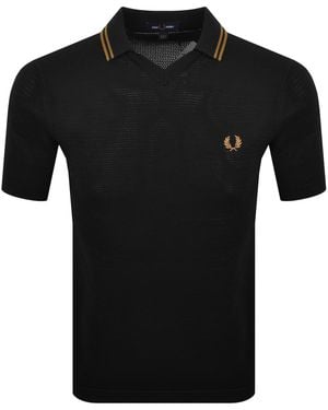 Fred Perry Pointelle Knit Polo T Shirt - Black