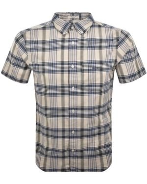 GANT Linen Short Sleeved Check Shirt - Gray