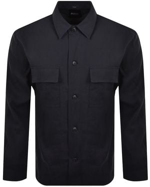 BOSS BUSINESS Boss Cai Linen Blend Shirt Dark - Blue