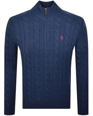 Ralph Lauren Half Zip Cable Knit Jumper - Blue