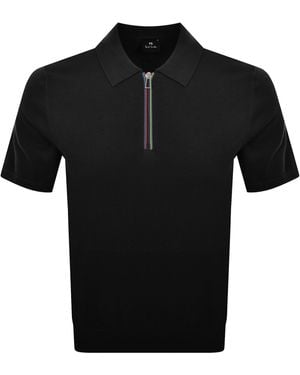 Paul Smith Knit Short Sleeve Zip Polo - Black