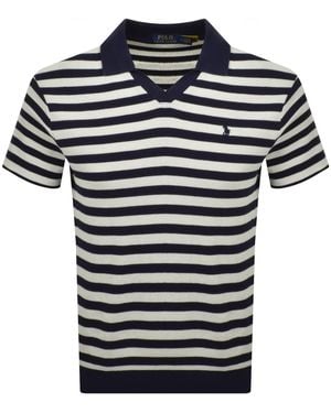 Ralph Lauren Stripe Knit Polo T Shirt - Blue