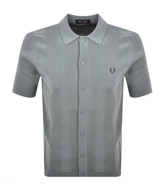 Fred Perry Vertical Stripe Knit Polo Shirt - Grey