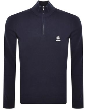 Sandbanks Fine Gauge Quarter Zip Jumper - Blue
