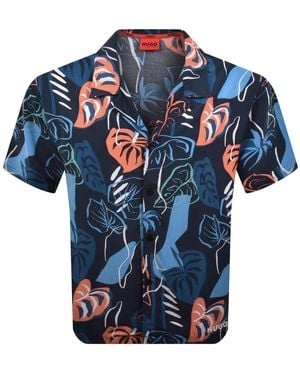 HUGO Relaxed Short Sleeve Beach Shirt - Blue