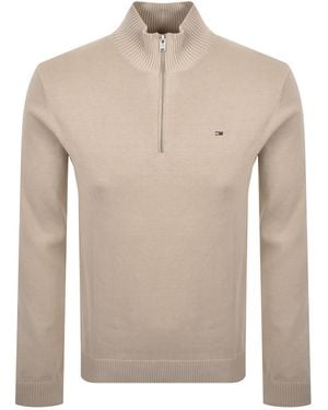 Tommy Hilfiger Quarter Zip Knit Jumper - Natural