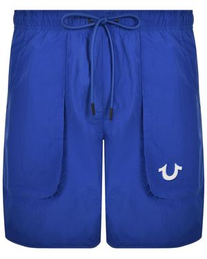 TRUE RELIGION Curved Nylon Swim Shorts - Blue