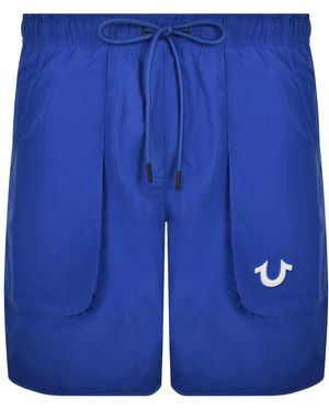 TRUE RELIGION Curved Nylon Swim Shorts - Blue